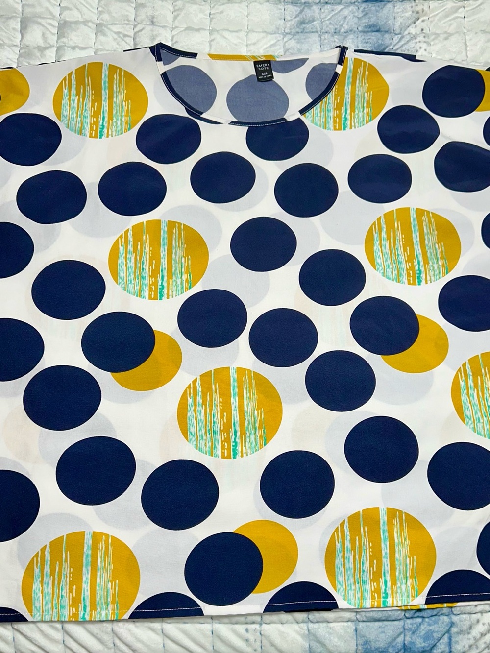 Non-Iron Navy and Mustard Polka Dot Blouse by Eve & Me